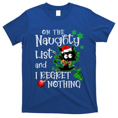 On The Naughty List And I Regret Nothing Xmas Cat Lights Gift T-Shirt