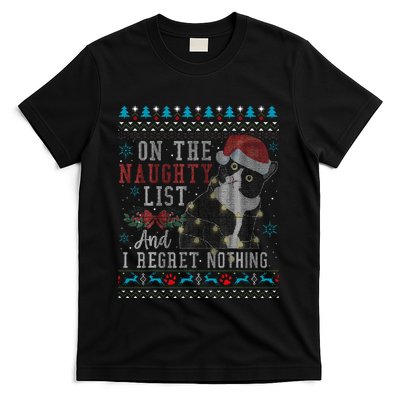 On The Naughty List And I Regret Nothing Cat Christmas Gift T-Shirt