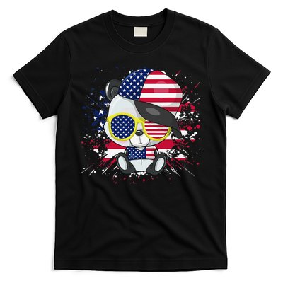 Panda Bear American Flag 4th of July American Sunglasses T-Shirt