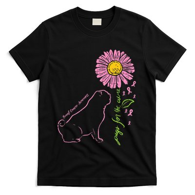 Pug Dog Flower Paw Cure Breast Cancer Awareness Support Gift T-Shirt