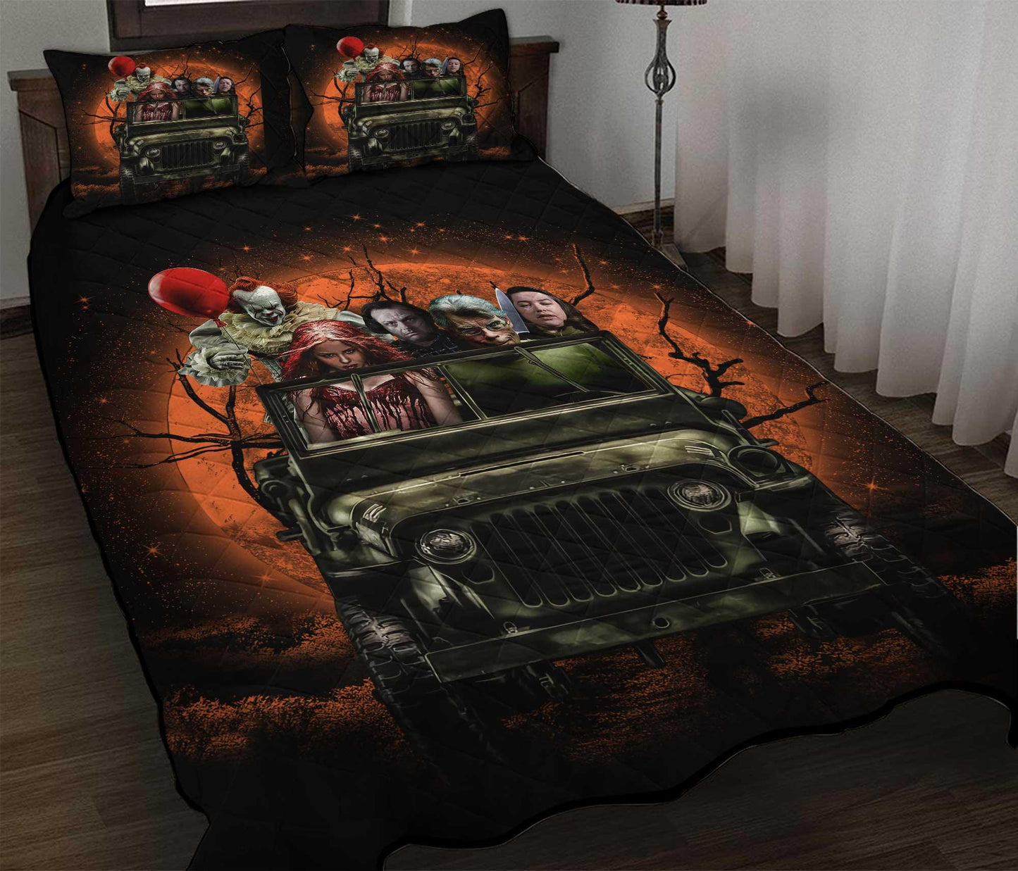 Personalized Pennywise Halloween Moonlight 3-pc Quilt Bedding Set with Friends