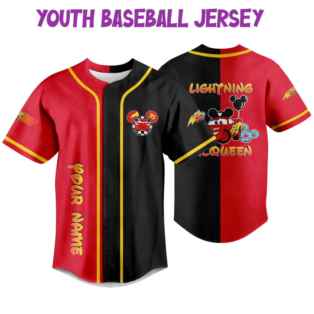 Custom Mickey Lightning McQueen Baseball Jersey - Perfect Disney Birthday Gift for Kids & Baseball Fans - Bafud