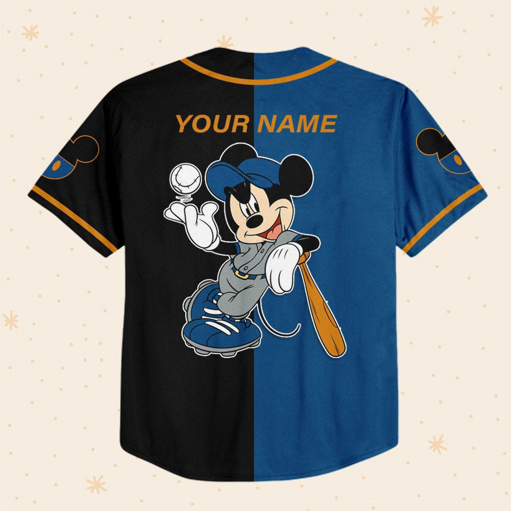 Custom Mickey Baseball Jersey - Personalize Blue Black Outfit for Kids Youth & Adults 3D Disney Baseball Gift - Bafud