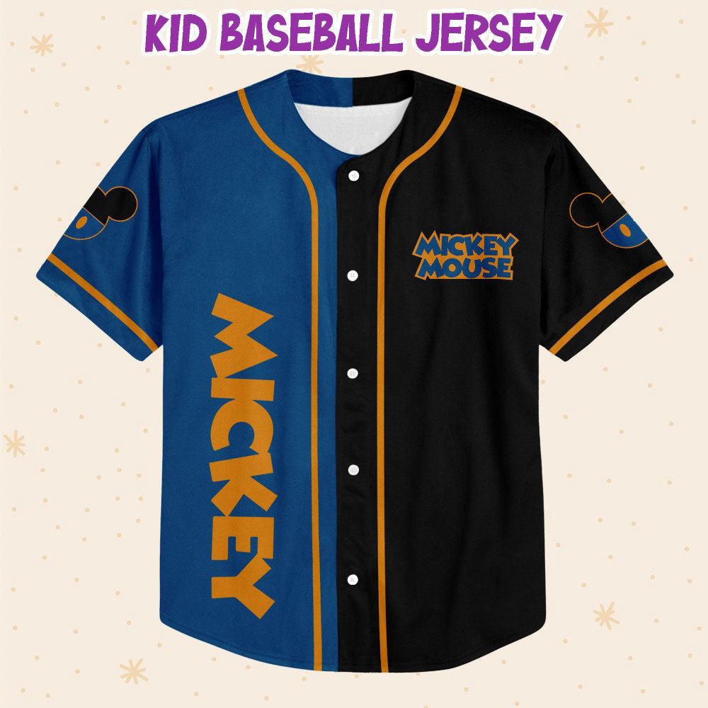 Custom Mickey Baseball Jersey - Personalize Blue Black Outfit for Kids Youth & Adults 3D Disney Baseball Gift - Bafud