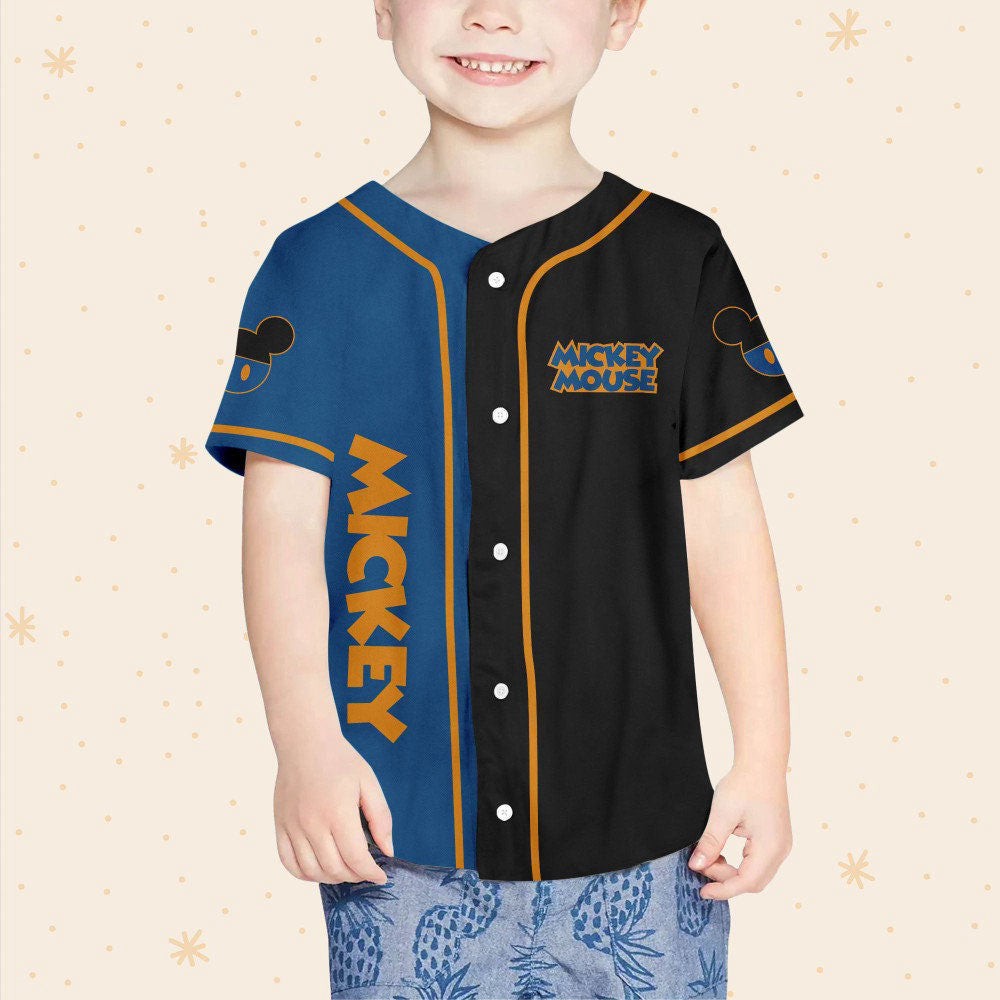 Custom Mickey Baseball Jersey - Personalize Blue Black Outfit for Kids Youth & Adults 3D Disney Baseball Gift - Bafud