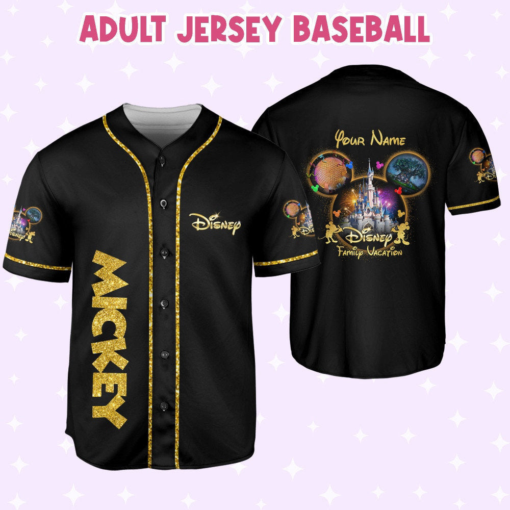 Custom 3D Disney Baseball Jersey - Personalize Mickey Gold Texture for Kids Youth and Adults - Cute Gift for Fans - Bafud