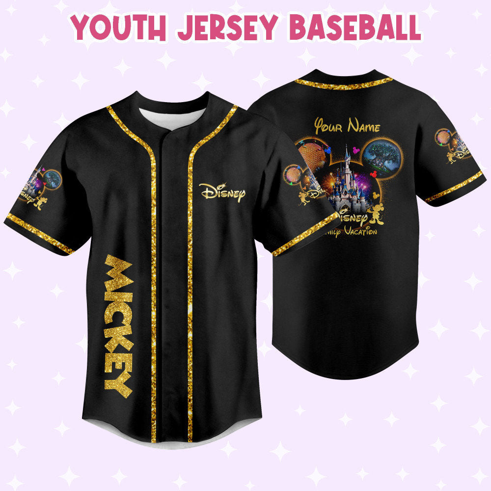 Custom 3D Disney Baseball Jersey - Personalize Mickey Gold Texture for Kids Youth and Adults - Cute Gift for Fans - Bafud
