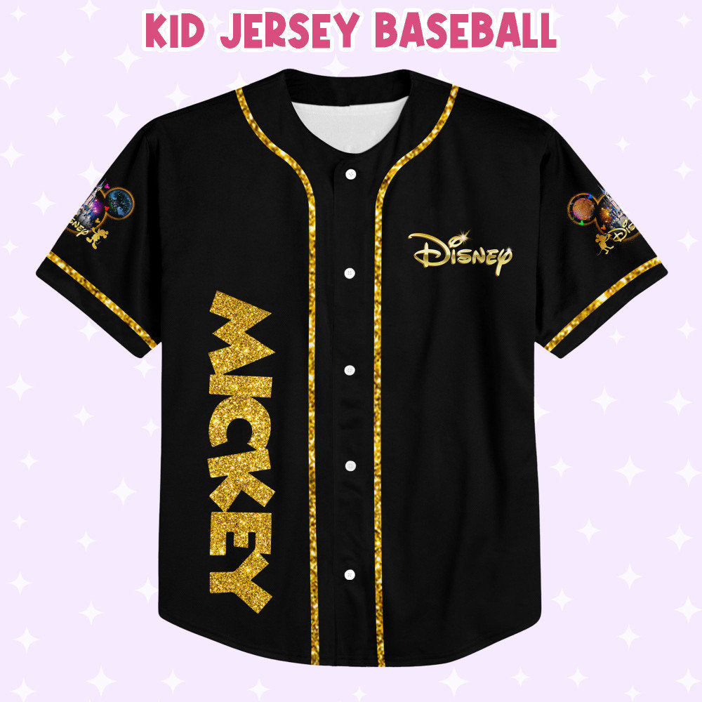 Custom 3D Disney Baseball Jersey - Personalize Mickey Gold Texture for Kids Youth and Adults - Cute Gift for Fans - Bafud