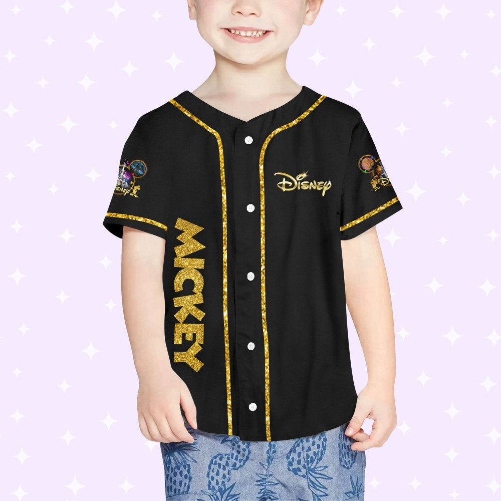 Custom 3D Disney Baseball Jersey - Personalize Mickey Gold Texture for Kids Youth and Adults - Cute Gift for Fans - Bafud