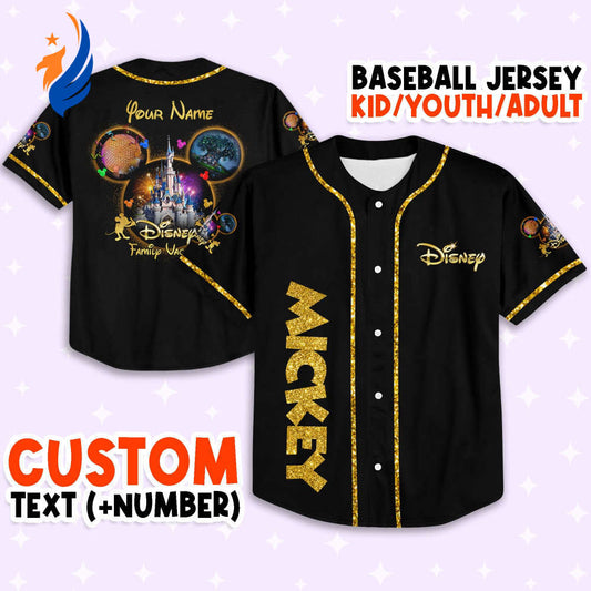 Custom 3D Disney Baseball Jersey - Personalize Mickey Gold Texture for Kids Youth and Adults - Cute Gift for Fans - Bafud
