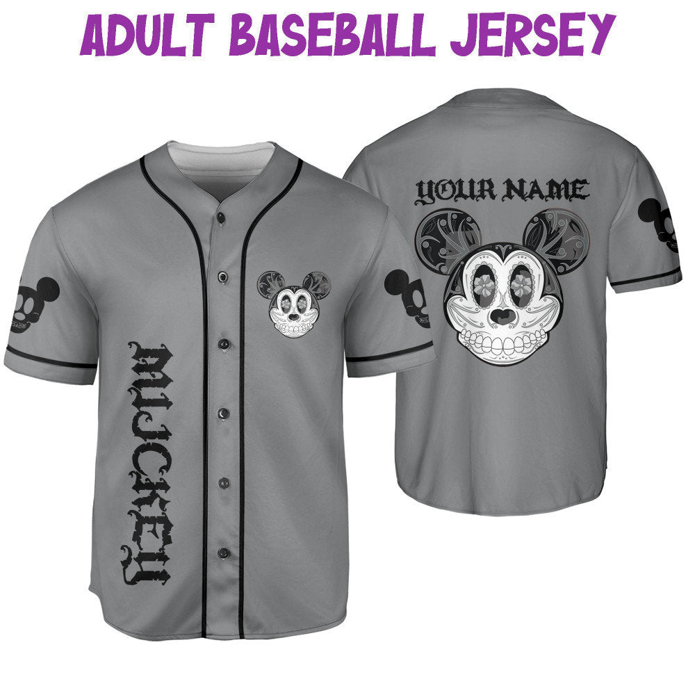 Custom Mickey Mouse Sugar Skull Baseball Jersey - Perfect Gift for Disney Fans Kids Youth & Adults - Bafud