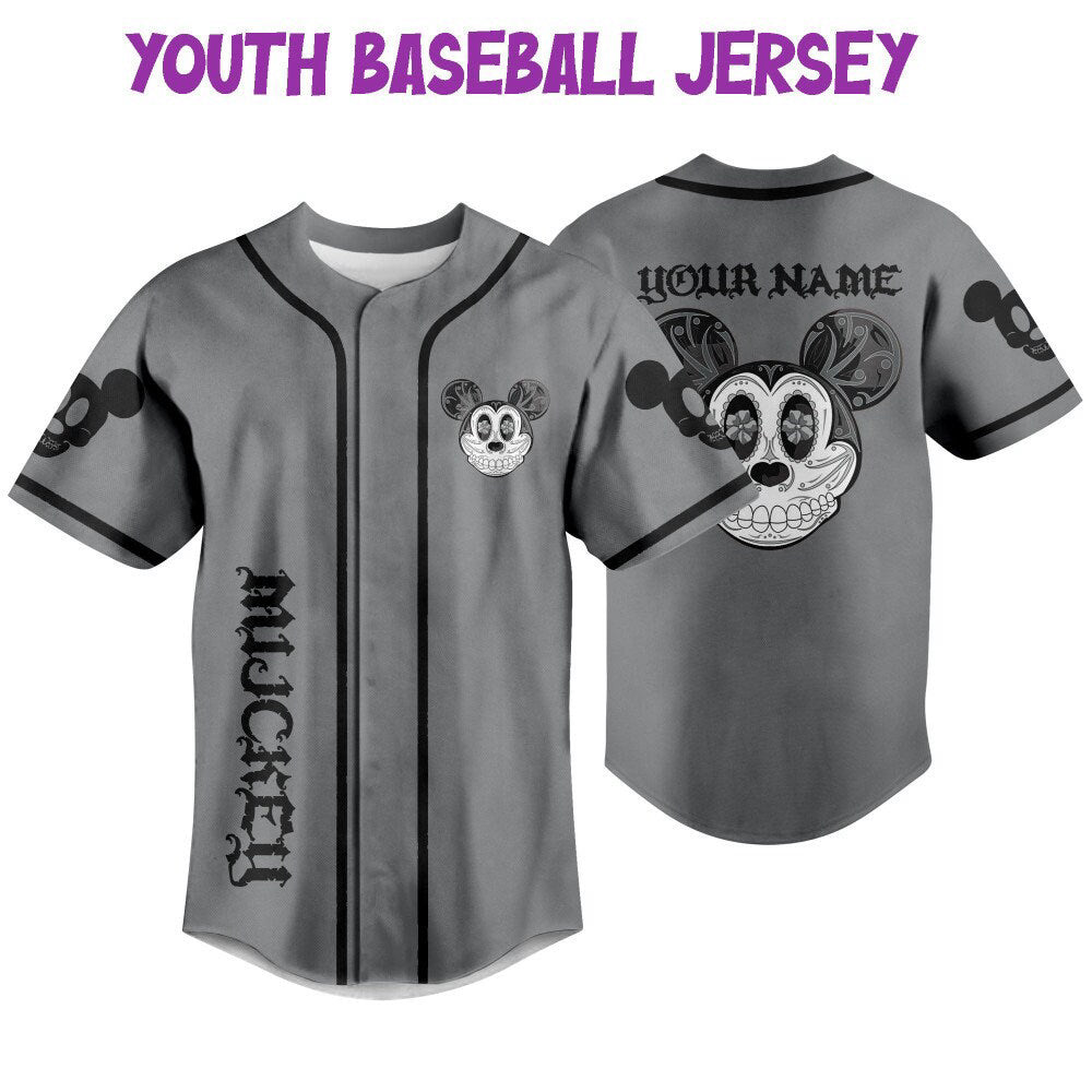 Custom Mickey Mouse Sugar Skull Baseball Jersey - Perfect Gift for Disney Fans Kids Youth & Adults - Bafud