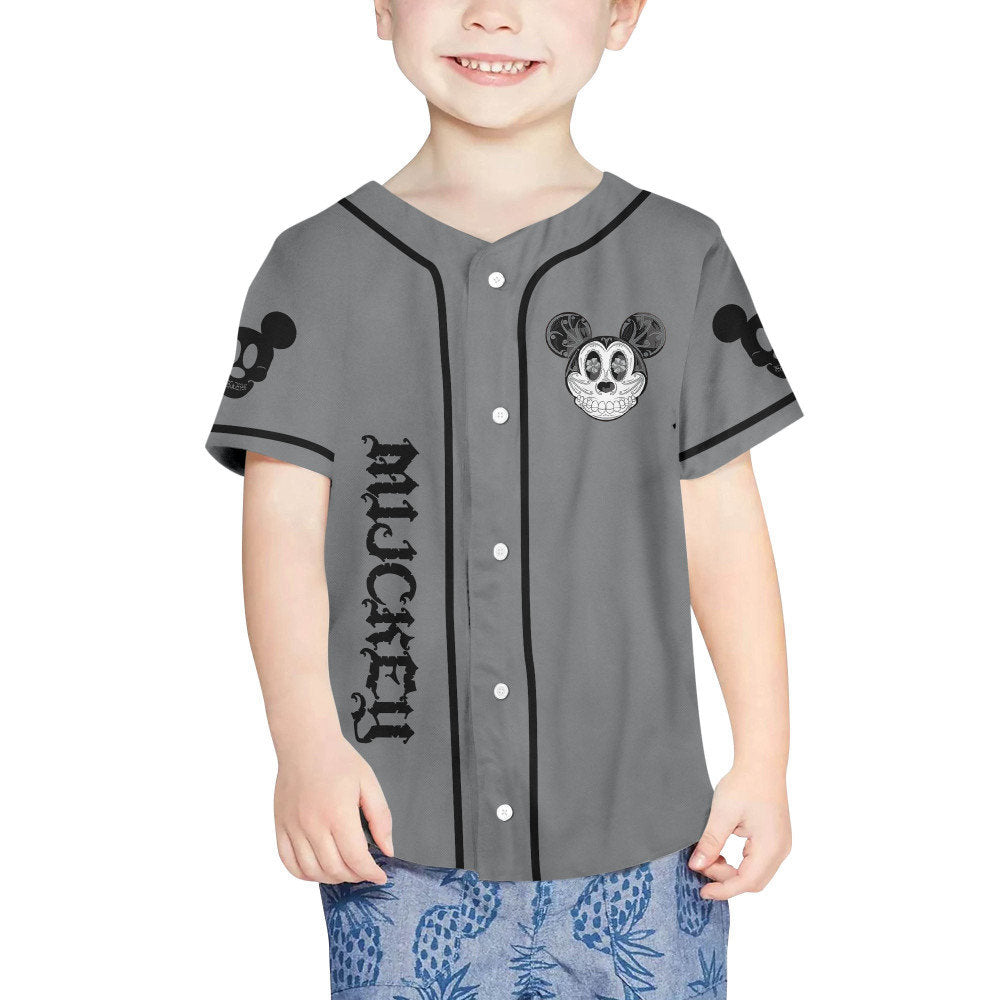 Custom Mickey Mouse Sugar Skull Baseball Jersey - Perfect Gift for Disney Fans Kids Youth & Adults - Bafud