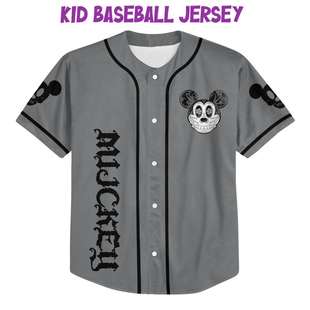 Custom Mickey Mouse Sugar Skull Baseball Jersey - Perfect Gift for Disney Fans Kids Youth & Adults - Bafud