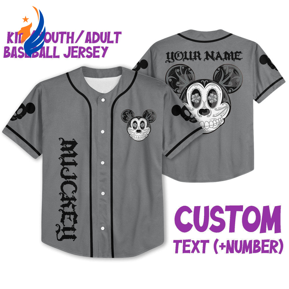 Custom Mickey Mouse Sugar Skull Baseball Jersey - Perfect Gift for Disney Fans Kids Youth & Adults - Bafud
