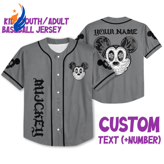 Custom Mickey Mouse Sugar Skull Baseball Jersey - Perfect Gift for Disney Fans Kids Youth & Adults - Bafud
