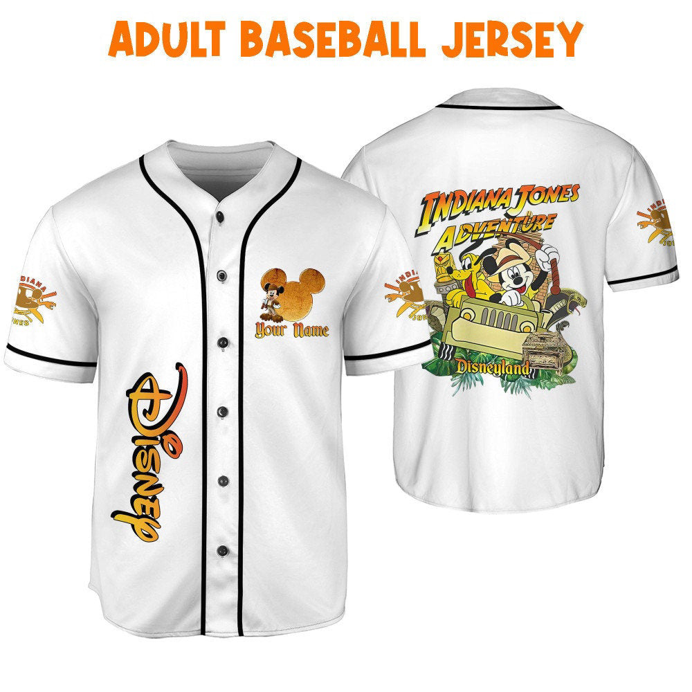 Disney Mickey and Pluto Indiana Jones Adventure Jersey – Personalized Retro Disney Baseball Sports Apparel Perfect Gifts for Fans - Bafud