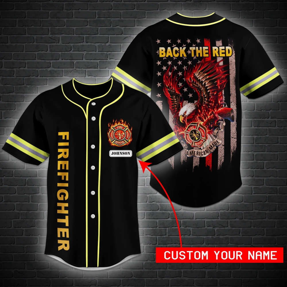Personalized Back The Red Firefighters Baseball Jersey - Aopprinter
