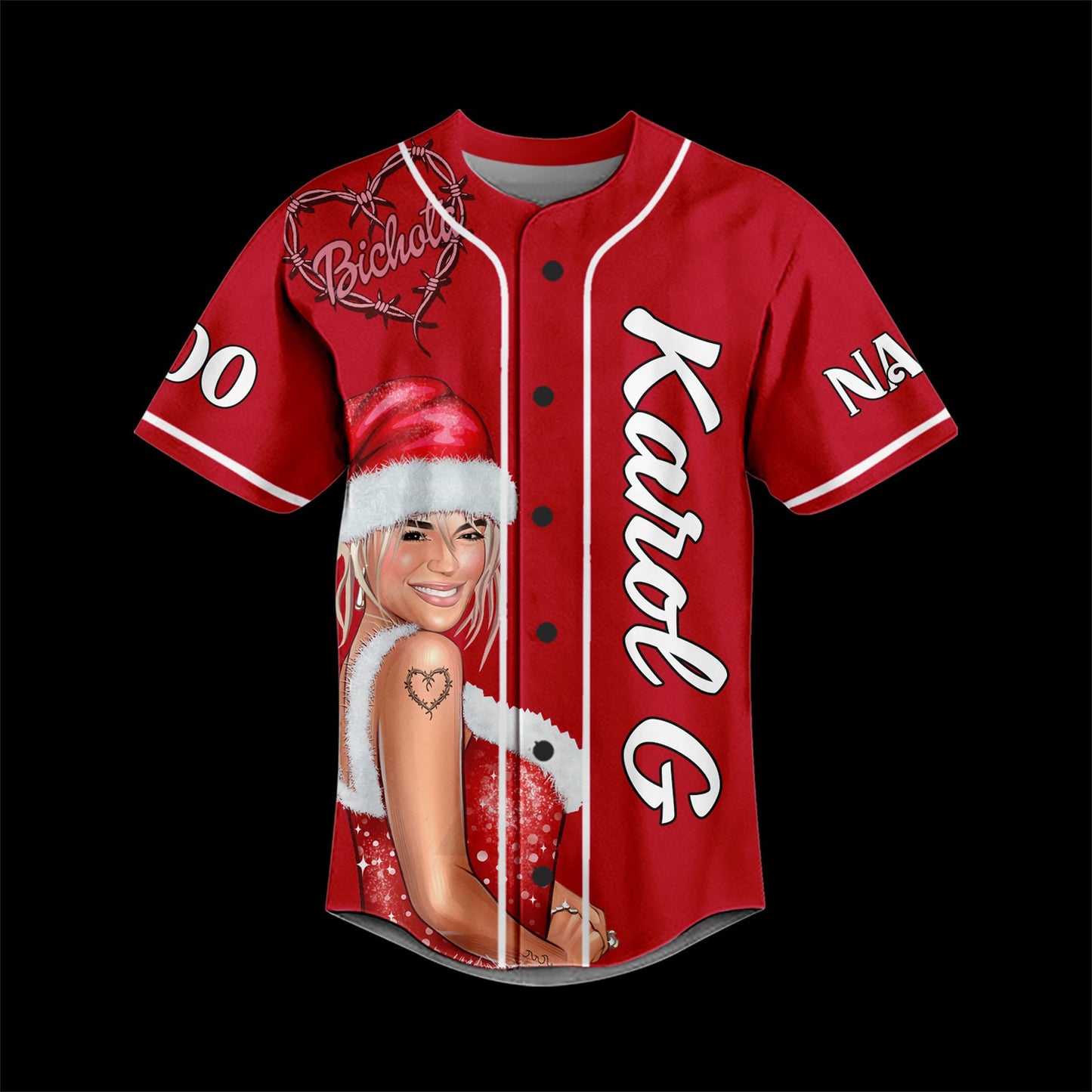 Personalized Bichota Karol G Red Christmas Baseball Jersey