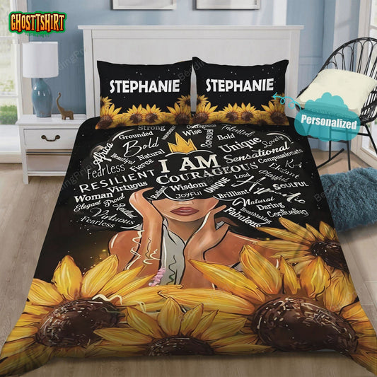 Personalized Black Woman Sunflower Bed Sheets Duvet Cover Bedding Set