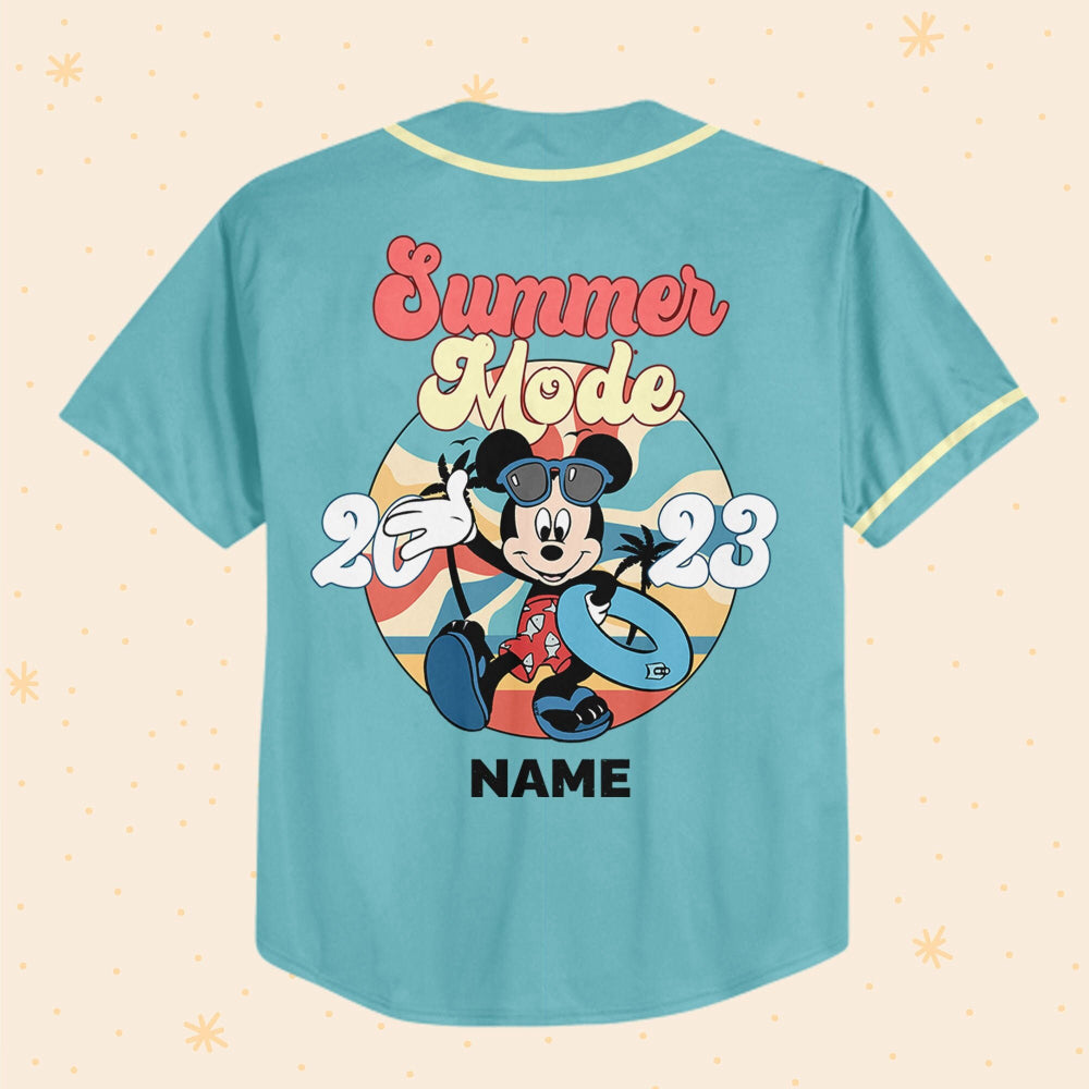 Stay Cool in Style: Personalized Disney Mickey Summer Mode Baseball Jersey - Bafud