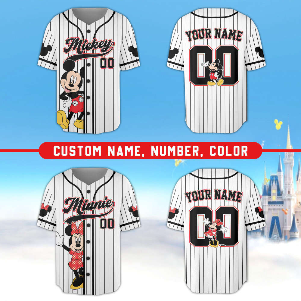 Custom Personalized Disney Mickey Baseball Jersey - Magical Kingdom Mickey and Friends Jersey for Kids Youth and Adults - Bafud