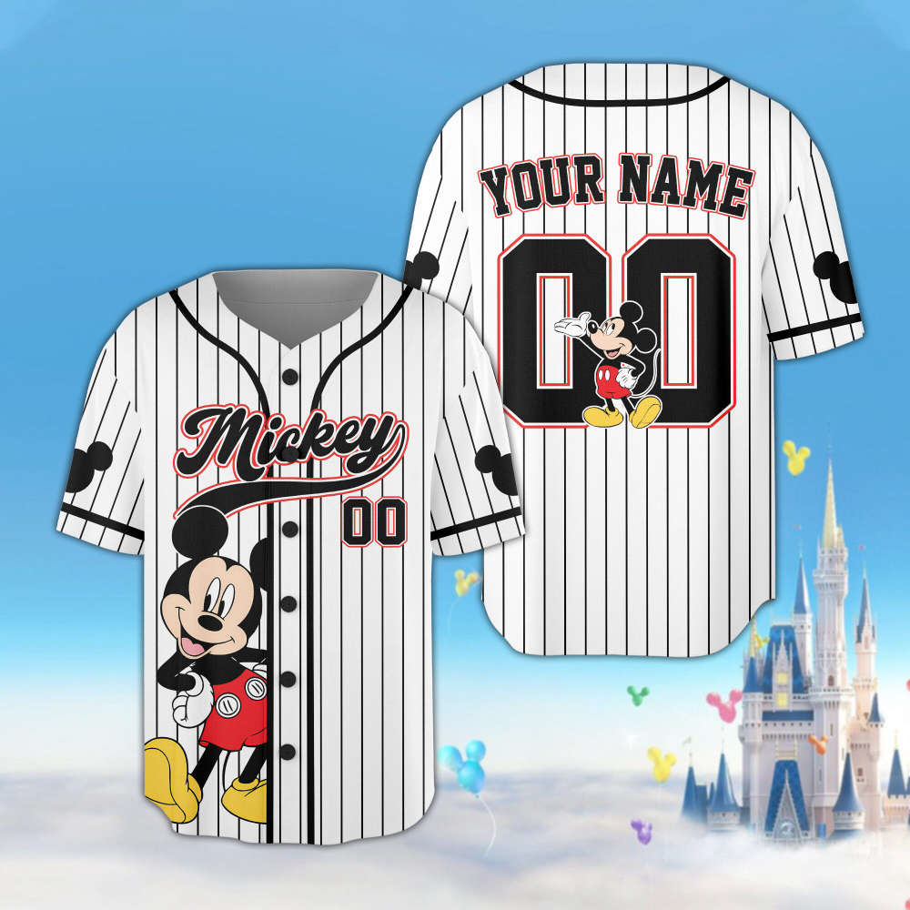 Custom Personalized Disney Mickey Baseball Jersey - Magical Kingdom Mickey and Friends Jersey for Kids Youth and Adults - Bafud