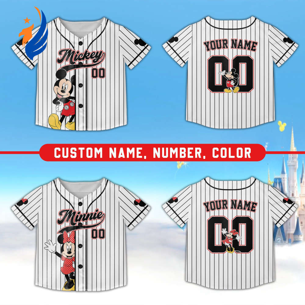 Custom Personalized Disney Mickey Baseball Jersey - Magical Kingdom Mickey and Friends Jersey for Kids Youth and Adults - Bafud