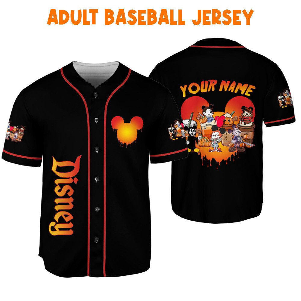 Custom Horror Disney Mickey Mouse Coffee & Baseball Jersey - Perfect Gifts for Disney Fans - Bafud
