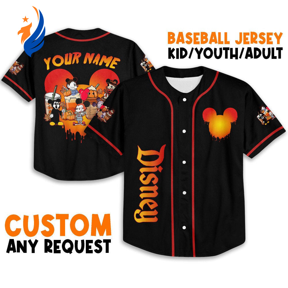 Custom Horror Disney Mickey Mouse Coffee & Baseball Jersey - Perfect Gifts for Disney Fans - Bafud