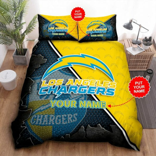 NFL Los Angeles Chargers Custom Name Gold Blue Bedding Set