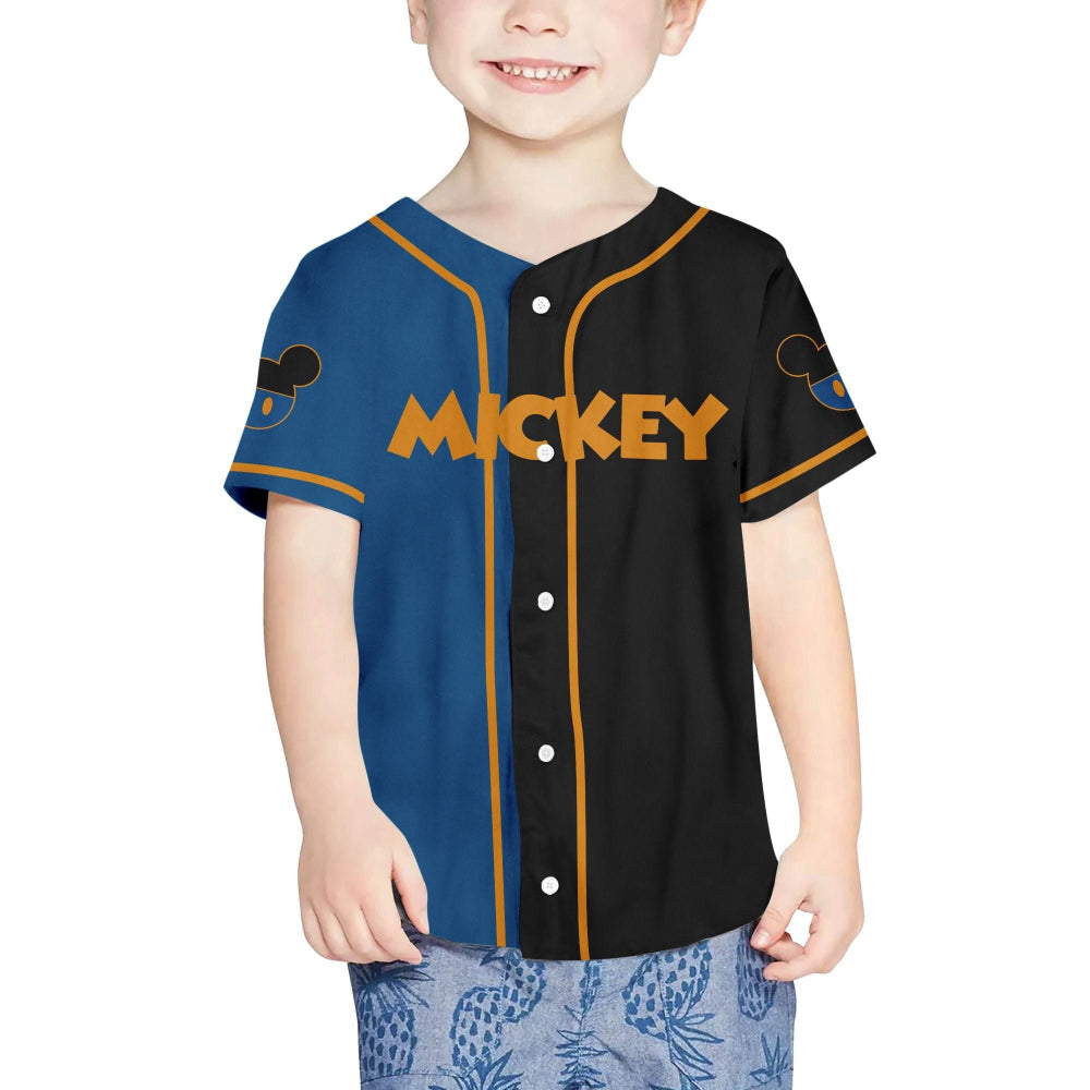 Custom Mickey Baseball Jersey - Blue & Black Horizontal Text Design - Bafud