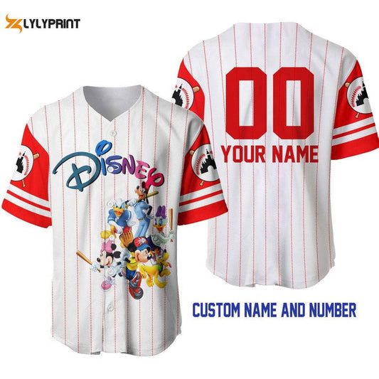 Personalized Mickey Mouse & Friends Disney All Over Print Pinstripe Baseball Jersey - lylyprint.com