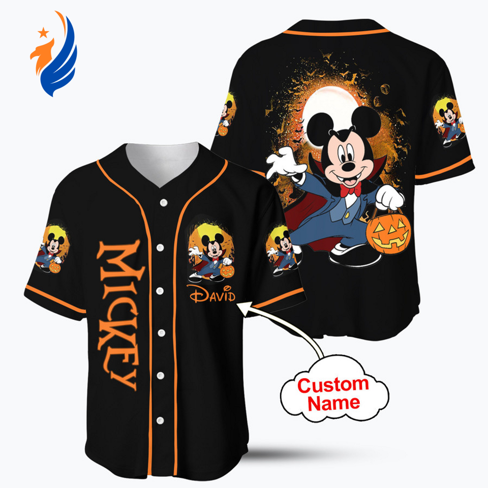 Spooky Personalized Mickey Mouse Vampire Baseball Jersey Shirt for Halloween - Bafud