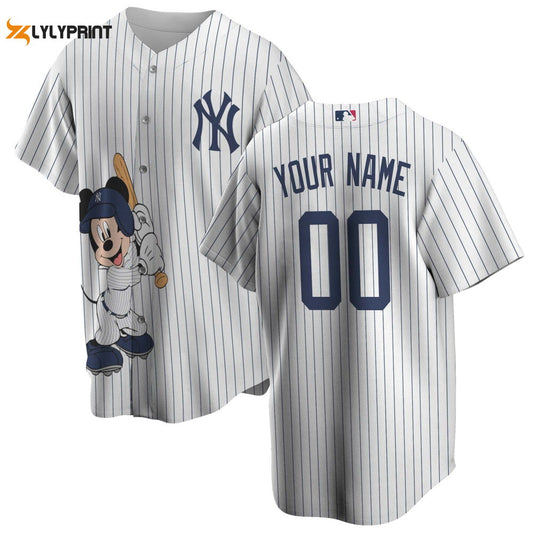 Personalized New York Yankees Mickey Mouse Disney All Over Print Unisex Pinstripe Baseball Jersey - lylyprint.com