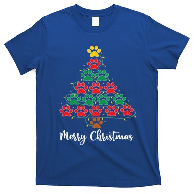 Pet Lover Christmas Tree Funny Paw Print Xmas Tree Meaningful Gift T-Shirt