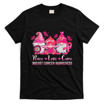 Peace Love Cure Gnomes Pink Ribbon Breast Cancer Awareness T-Shirt