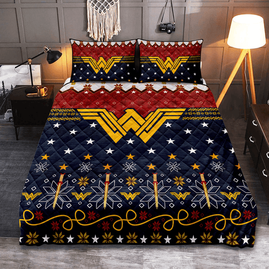 Personalized Wonder Woman Christmas Red 3-Piece Quilt Bedding Set – Premium Bed Sets