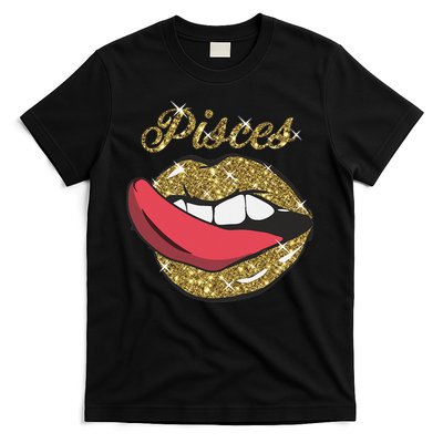 Pisces Sexy Golden Lips Tongue February March Birthday T-Shirt