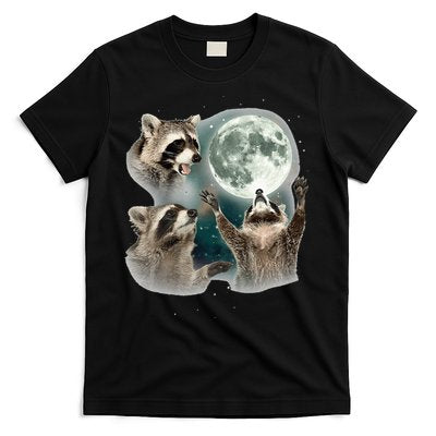 Raccoon 3 Racoons Howling At Moon Funny Weird Cursed T-Shirt