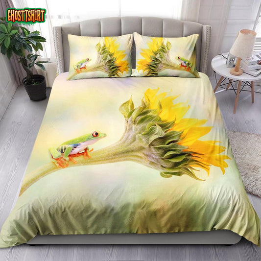 Red Eyed Tree Frog On A Sunflower Bed Sheets Duvet Cover Bedding Set
