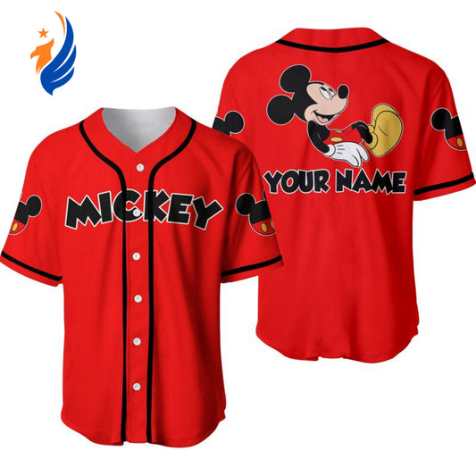 Customized Red Mickey Disney Baseball Jersey - Personalized and Official Merchandise - Bafud
