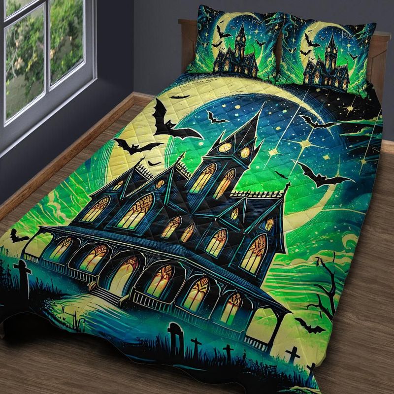 Personalized  Gothic Halloween Castle Quilt Bedding Set 3-Pc