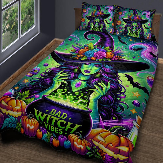 Personalized  Gothic Cauldron Potion Witch Quilt Bedding Set 3-Pc for Halloween