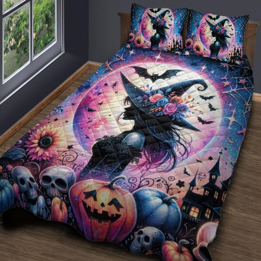 Personalized  Pastel Halloween Witch Gothic Quilt Bedding Set 3-Pc