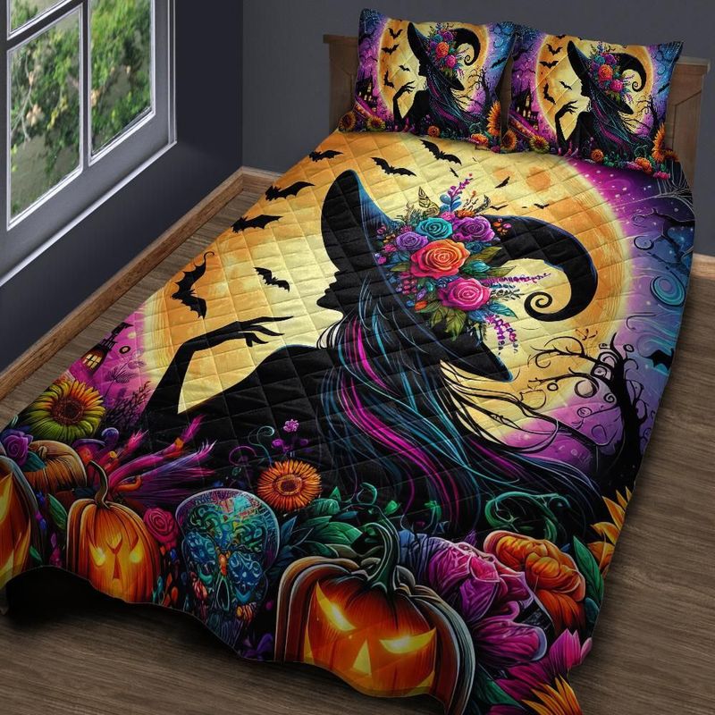 Personalized  Moon Witch Quilt Bedding Set 3-Pc Halloween Home Decor