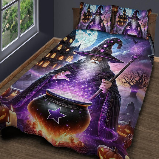 Personalized  Whimsical Wizard Halloween Quilt Bedding Set 3-Pc