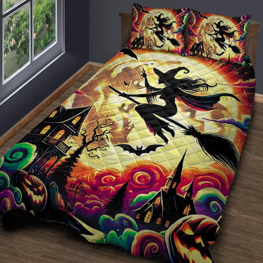 Personalized  Flying Witch Halloween Quilt Bedding Set 3-Pc