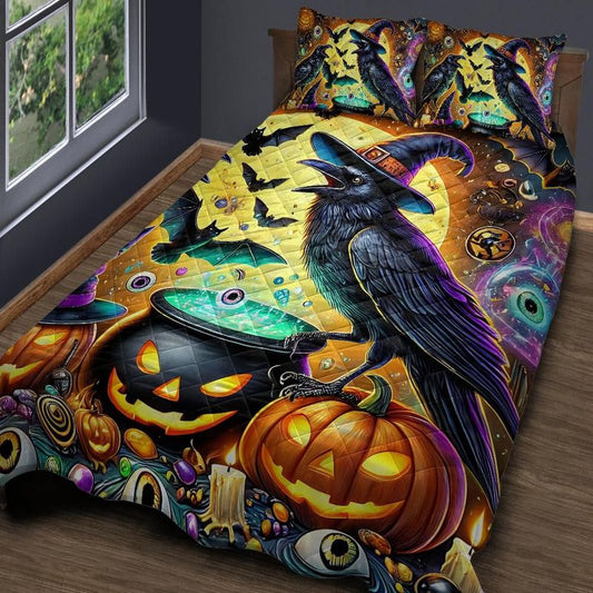Personalized  Witchy Raven Gothic Crow Quilt Bedding Set 3-Pc for Halloween