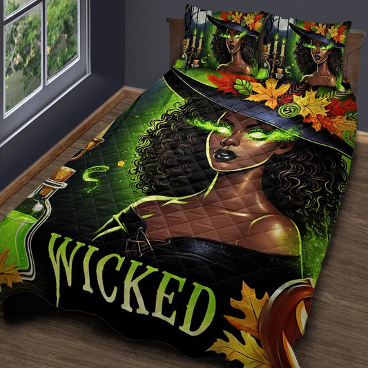 Personalized  Wicked Witch Gothic Quilt Bedding Set 3-Pc for Halloween Home Decor